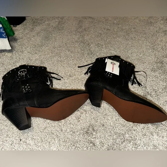 Santa Fe Boot Co Black Rhinestones Fringe Heeled Boots Size 8M - Picture 6 of 10